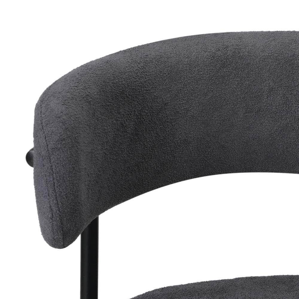 2x Dining Chair Boucle Seat Backrest Dark Grey/White