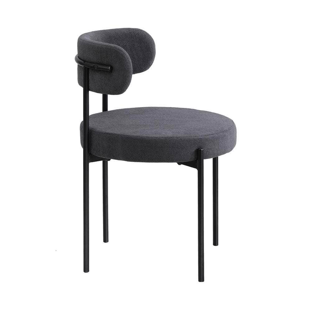 2x Dining Chair Boucle Seat Backrest Dark Grey/White