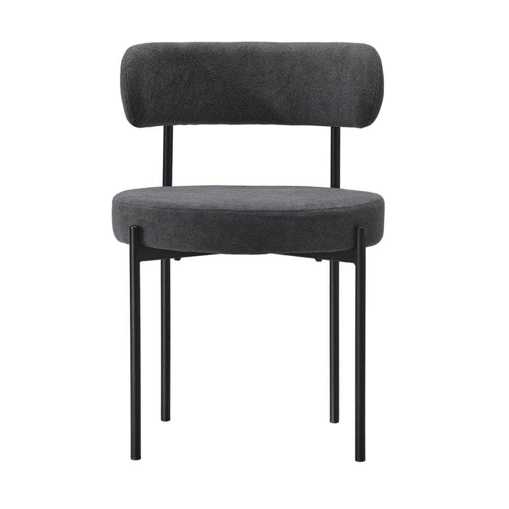 2x Dining Chair Boucle Seat Backrest Dark Grey/White