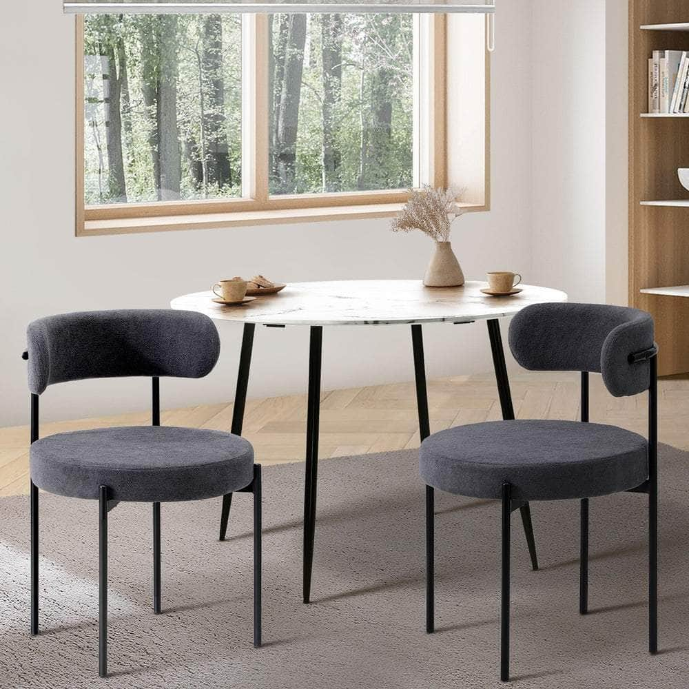 2x Dining Chair Boucle Seat Backrest Dark Grey/White