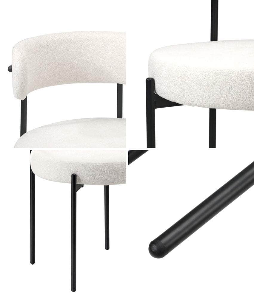 2x Dining Chair Boucle Seat Backrest Dark Grey/White