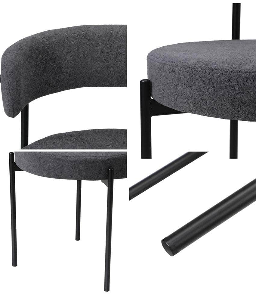 2x Dining Chair Boucle Seat Backrest Dark Grey/White