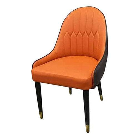 2X Dining Chair Orange Colour Leatherette Upholstery Black And Gold Legs