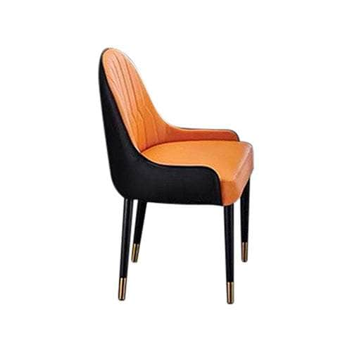 2X Dining Chair Orange Colour Leatherette Upholstery Black And Gold Legs