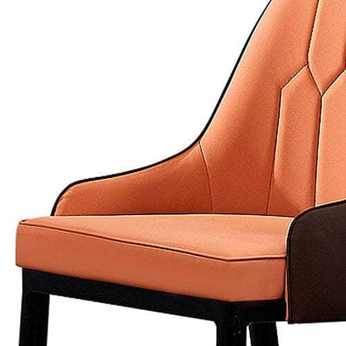 2X Dining Chair Orange Colour Leatherette Upholstery Black And Gold Legs