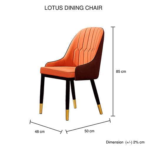 2X Dining Chair Orange Colour Leatherette Upholstery Black And Gold Legs