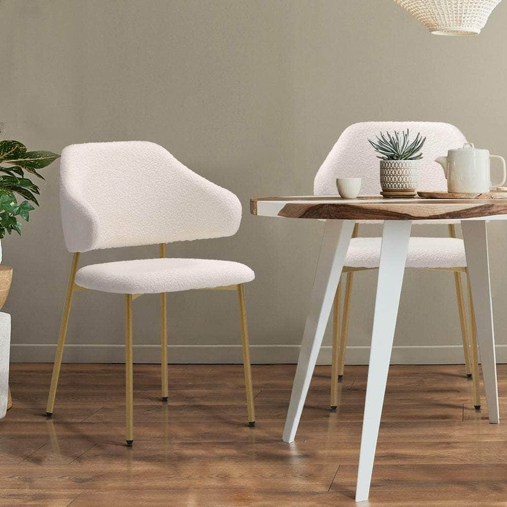 2x Dining Chair Sherpa Gold&White