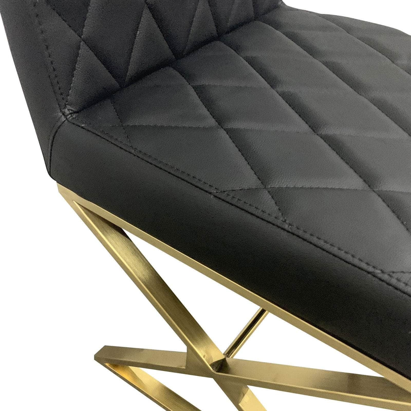 2X Dining Chair Stainless Gold Frame & Seat Black Pu Leather