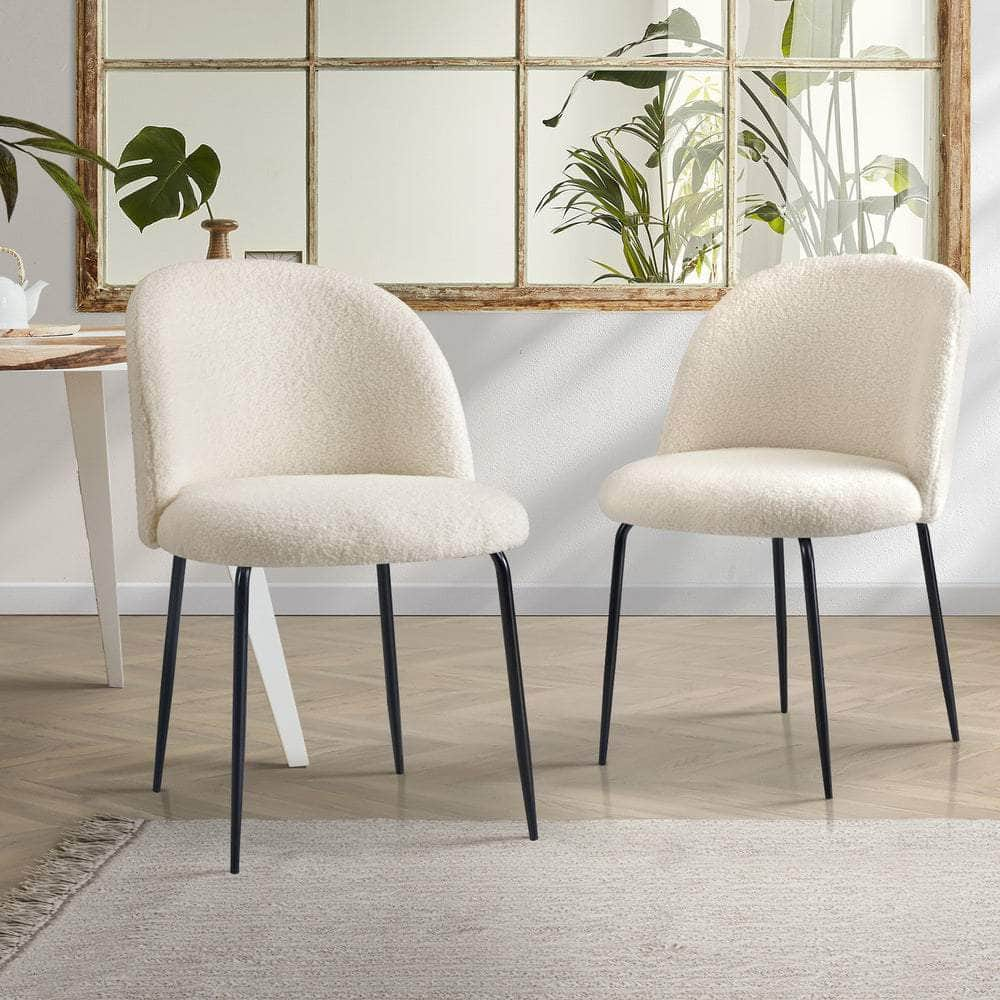 2x Dining Chairs Accent Chair Armchair Kitchen Upholstered Sherpa White