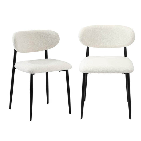 2x Dining Chairs Boucle Black/Wood and White