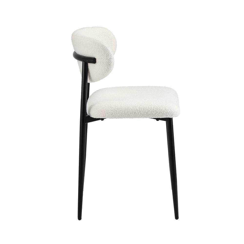 2x Dining Chairs Boucle Black/Wood and White