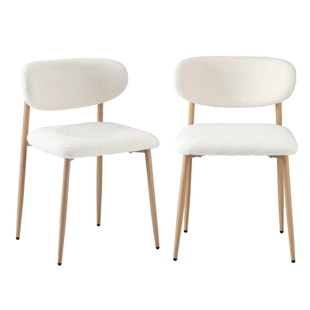 2x Dining Chairs Boucle Black/Wood and White