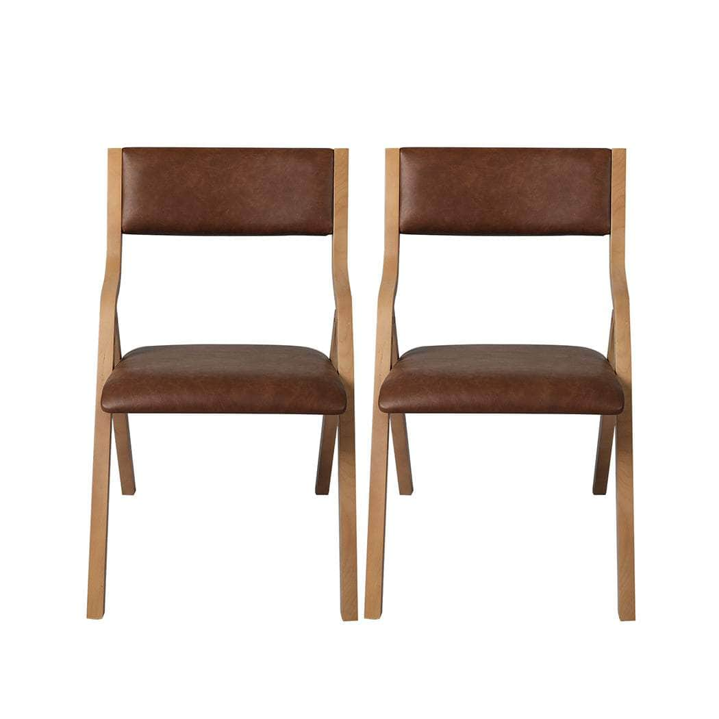 2x Dining Chairs Foldable PU Brown