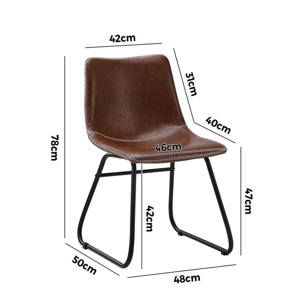 2x Dining Chairs Lounge Retro Padded Seat PU Brown