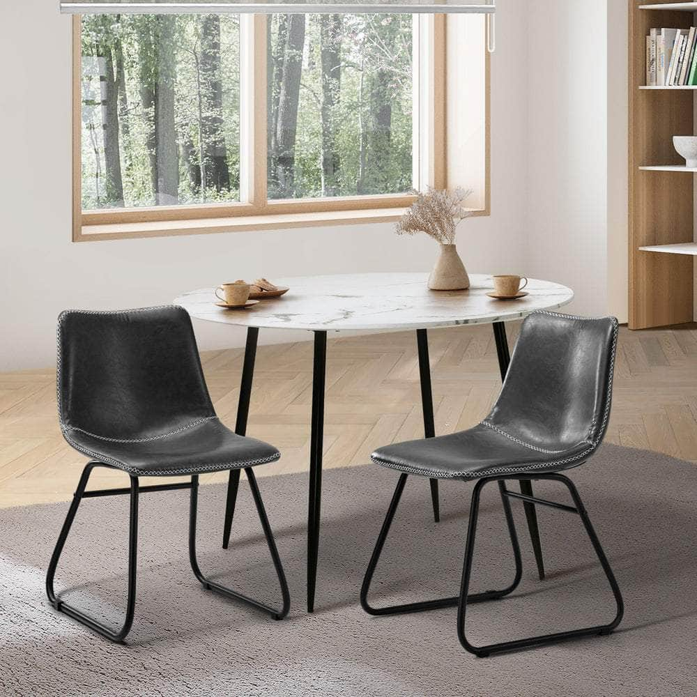 2x Dining Chairs Lounge Retro Padded Seat PU Brown