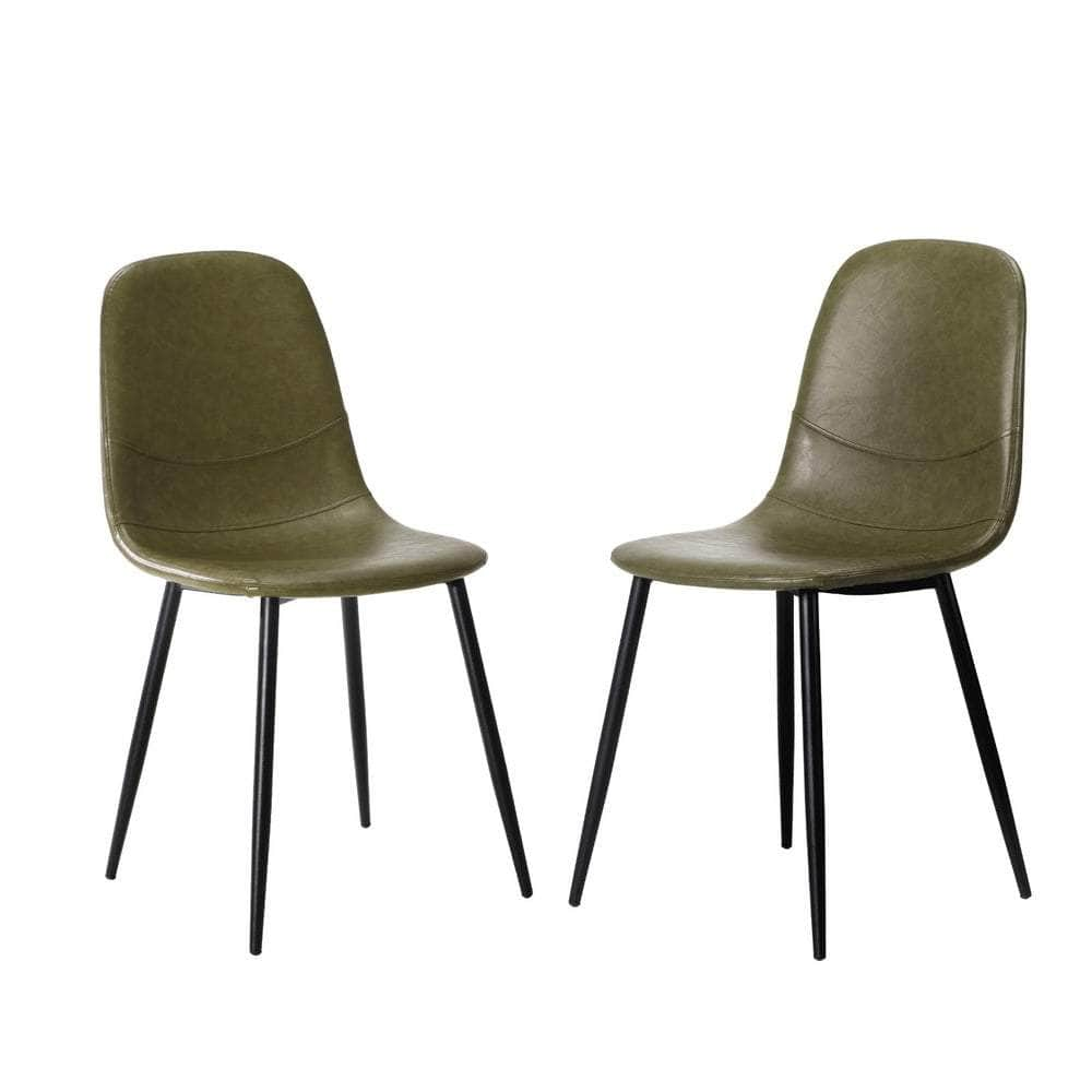 2x Dining Chairs PU Leather Black/Green