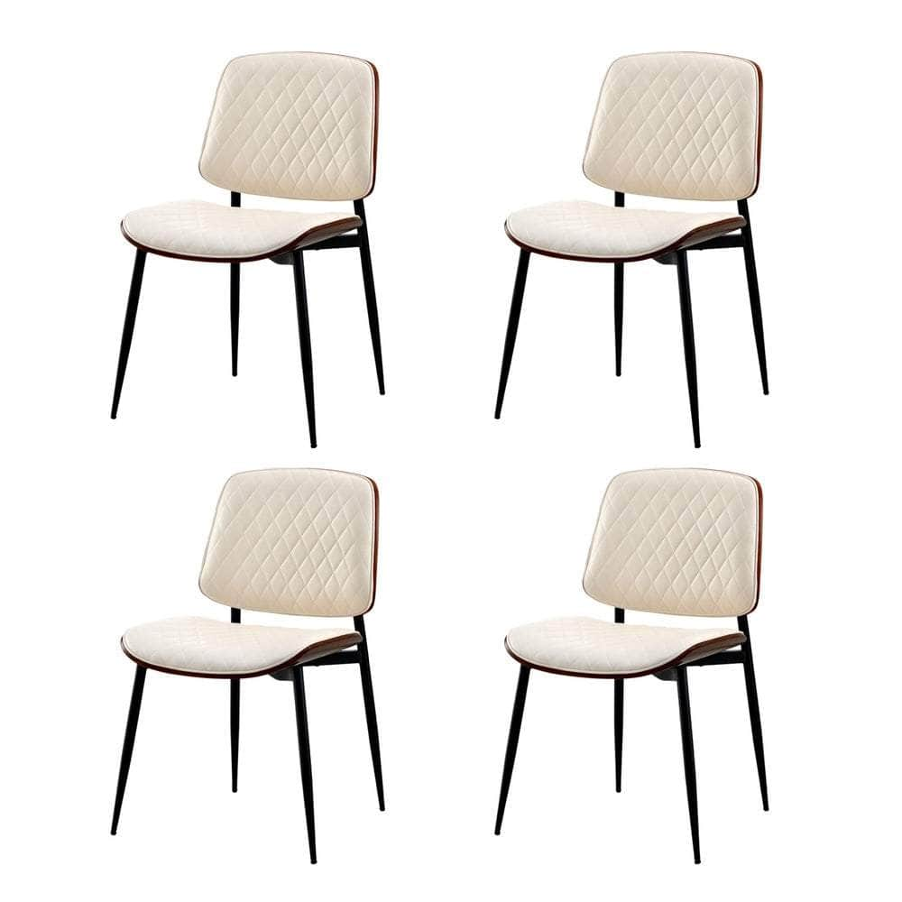 2x Dining Chairs PU Leather Wood Frame Metal Legs White