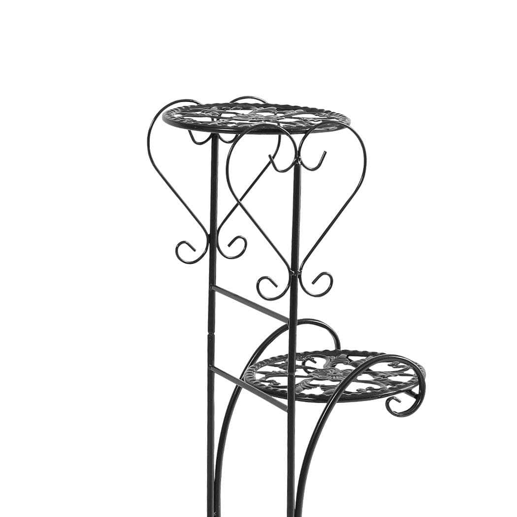 2x Flower Shape Metal Plant Stand Black