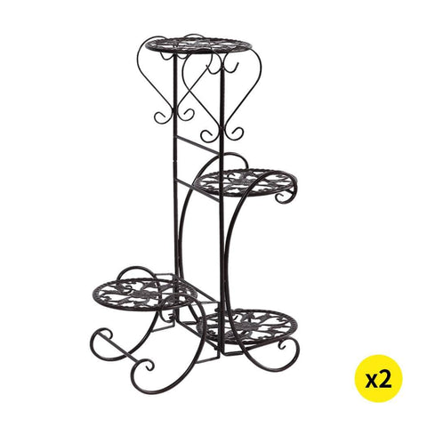 2x Flower Shape Metal Plant Stand Black