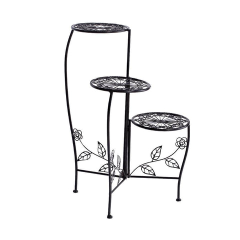 2x Flower Shape Metal Plant Stand Black