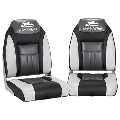 2X Folding Boat Seats Marine Seat Swivel High Back 12cm Padding Black