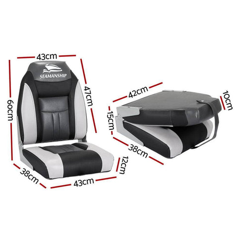 2X Folding Boat Seats Marine Seat Swivel High Back 12cm Padding Black