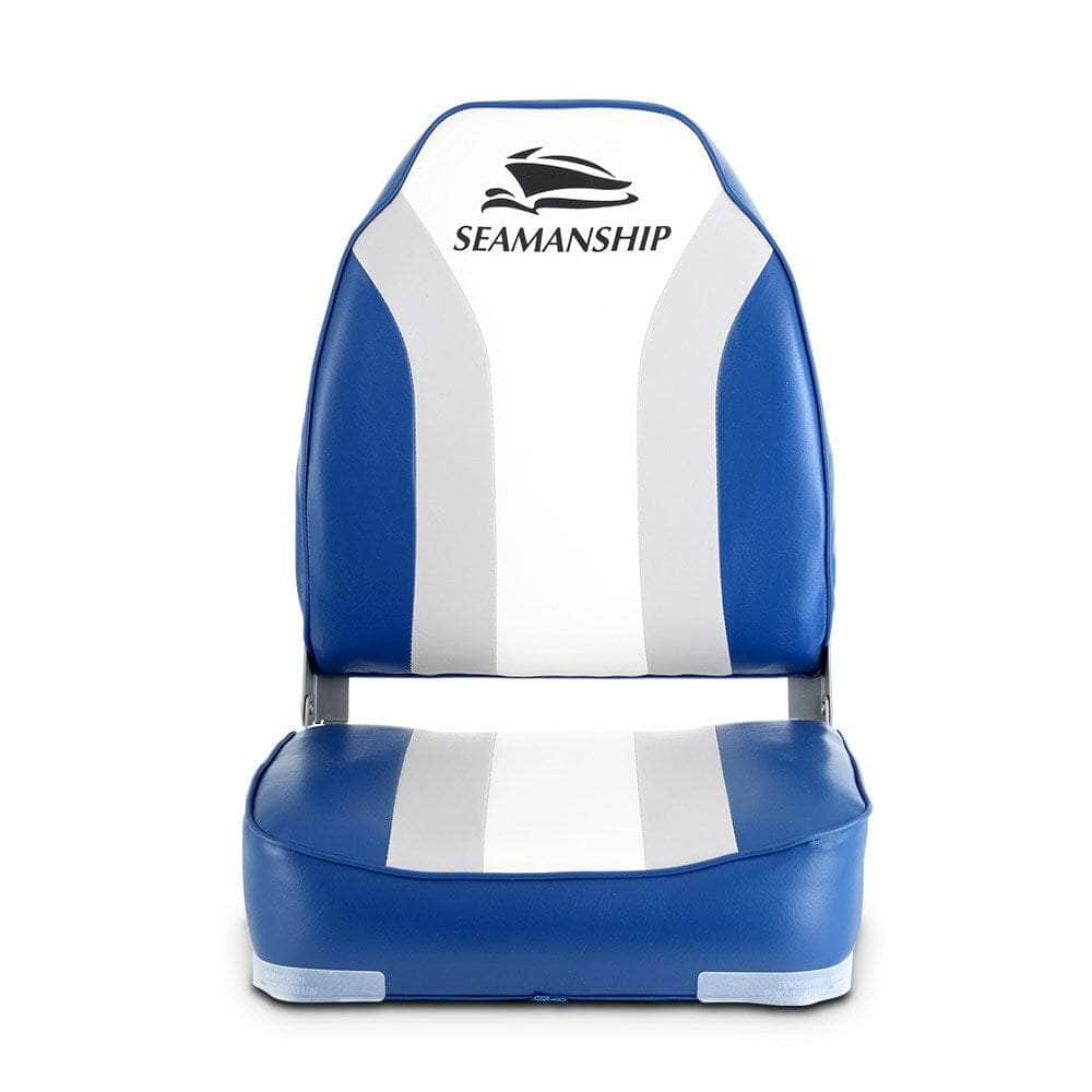 2X Folding Boat Seats Marine Seat Swivel High Back 12Cm Padding Blue