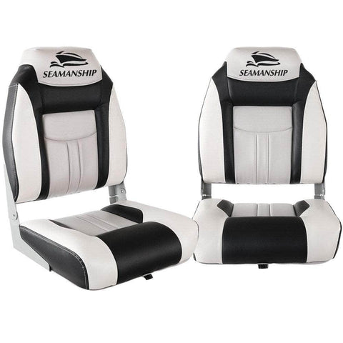 2X Folding Boat Seats Marine Seat Swivel High Back 12Cm Padding Grey