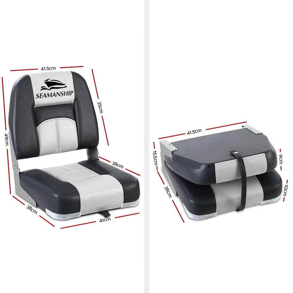 2X Folding Boat Seats Marine Seat Swivel Low Back 10Cm Padding Grey