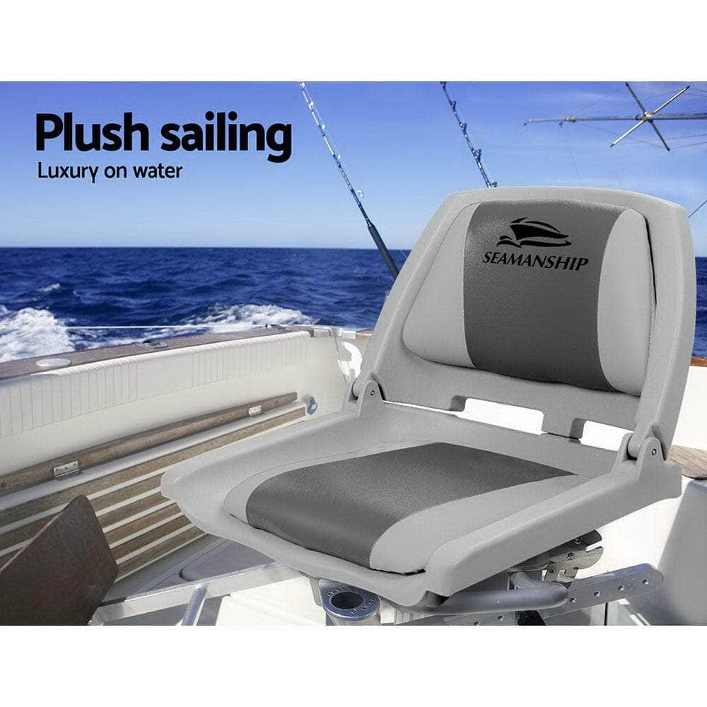 2X Folding Boat Seats Marine Seat Swivel Low Back 4Cm Padding Grey