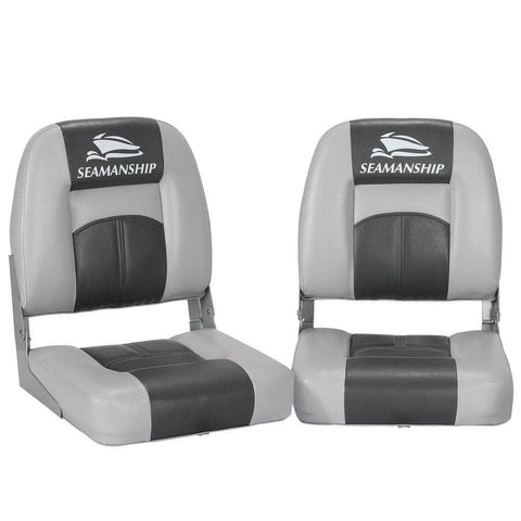 2X Folding Boat Seats Marine Swivel Low Back 10cm Padding Charcoal