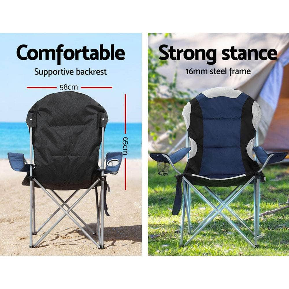 2X Folding Camping Chairs Arm Chair Portable Outdoor Beach Fishing BBQ