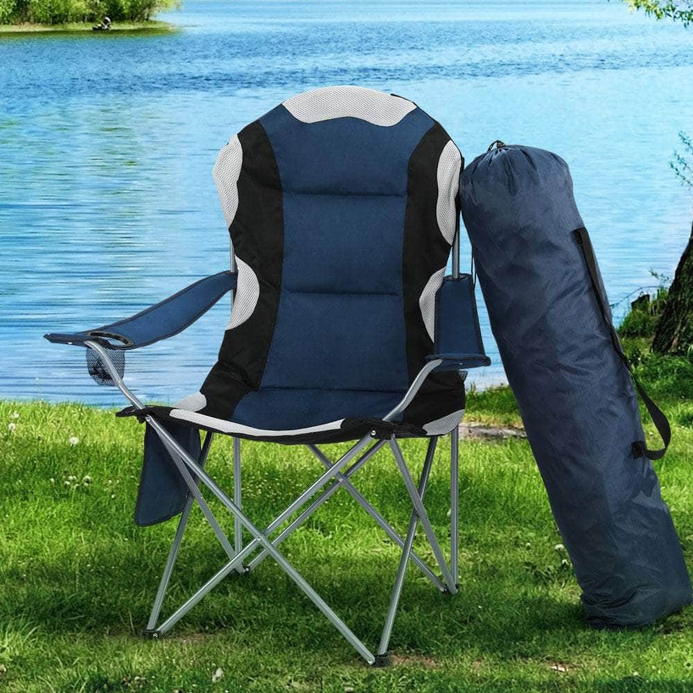 2X Folding Camping Chairs Arm Chair Portable Outdoor Beach Fishing BBQ