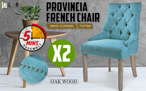 2X French Provincial Dining Chair Oak Leg AMOUR BLUE