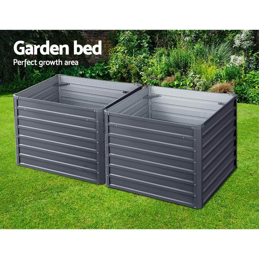 2x Garden Bed 100x100x77cm Planter Box Raised Container Galvanised