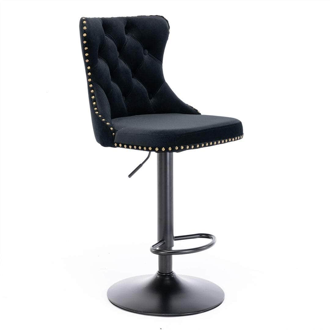 2X Height Adjustable Swivel Bar Stool Velvet Nailhead Barstool With Footrest Grey/Black