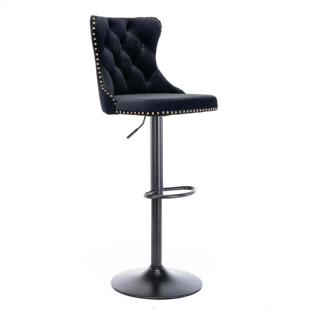 2X Height Adjustable Swivel Bar Stool Velvet Nailhead Barstool With Footrest Grey/Black