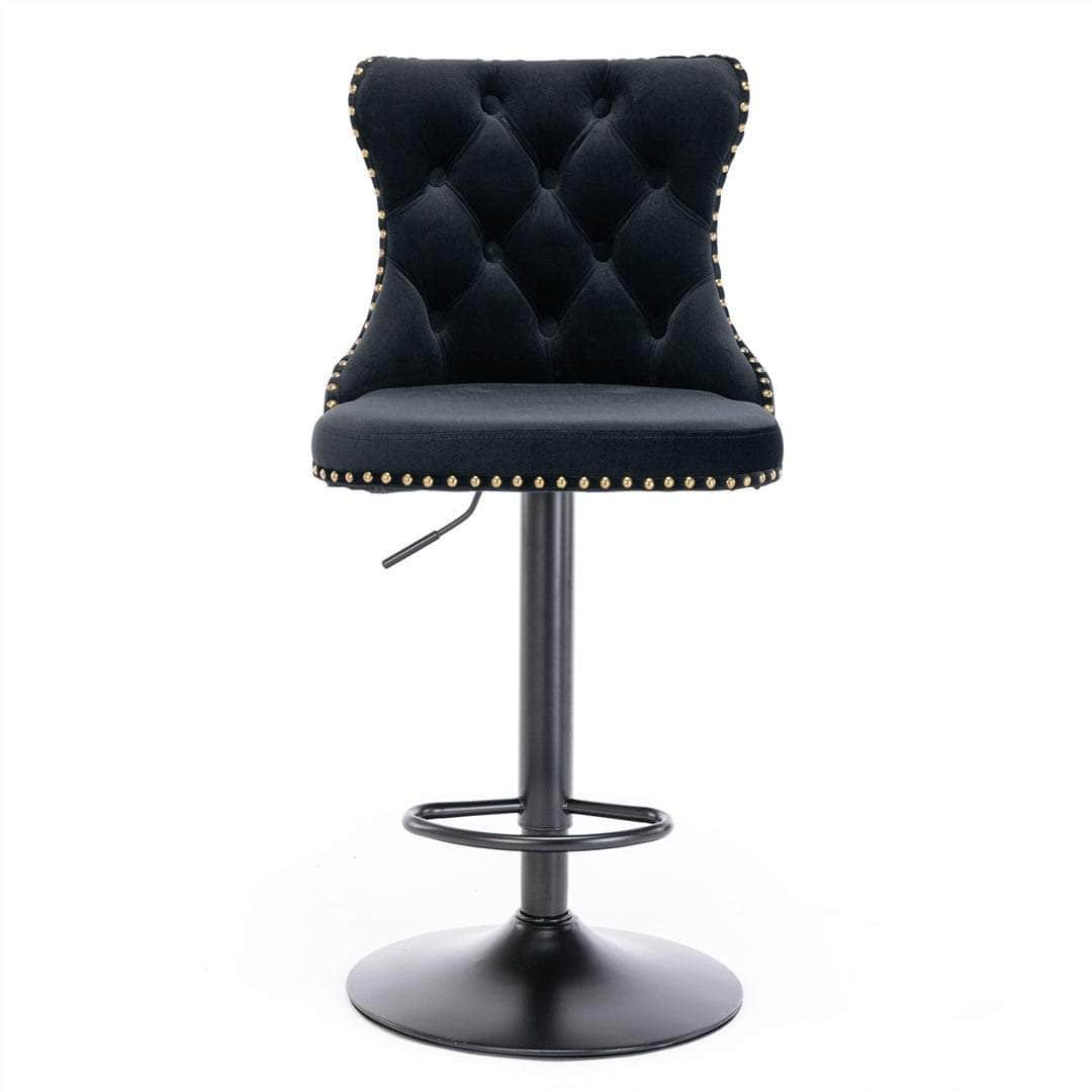 2X Height Adjustable Swivel Bar Stool Velvet Nailhead Barstool With Footrest Grey/Black