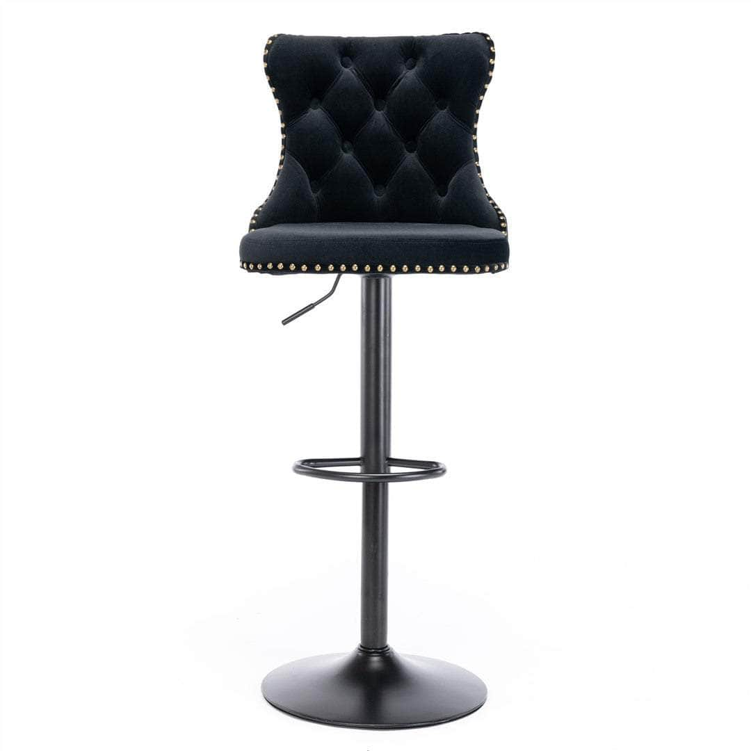 2X Height Adjustable Swivel Bar Stool Velvet Nailhead Barstool With Footrest Grey/Black