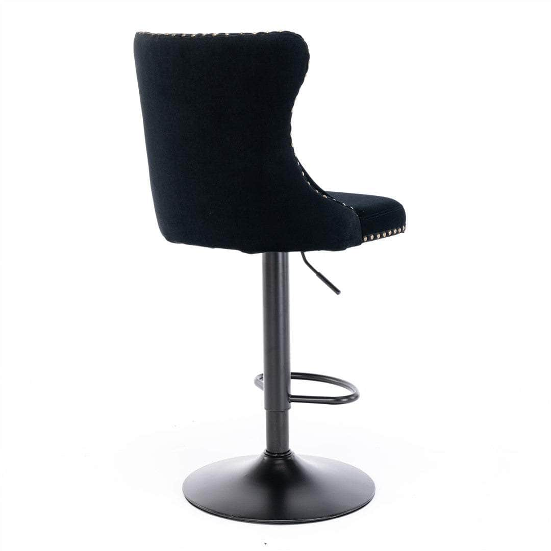 2X Height Adjustable Swivel Bar Stool Velvet Nailhead Barstool With Footrest Grey/Black