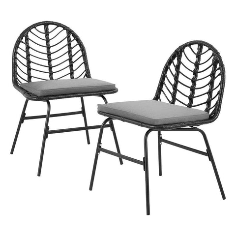 2X Outdoor Chairs Dining Chair Lounge Wicker Patio Furniture Black