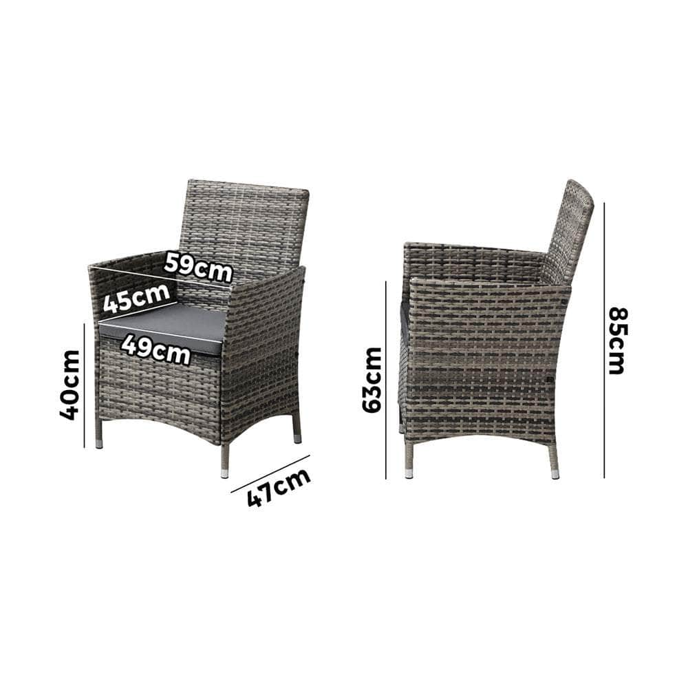 2X Outdoor Dining Chairs Rattan Outdoor Patio Chairs Furniture Grey