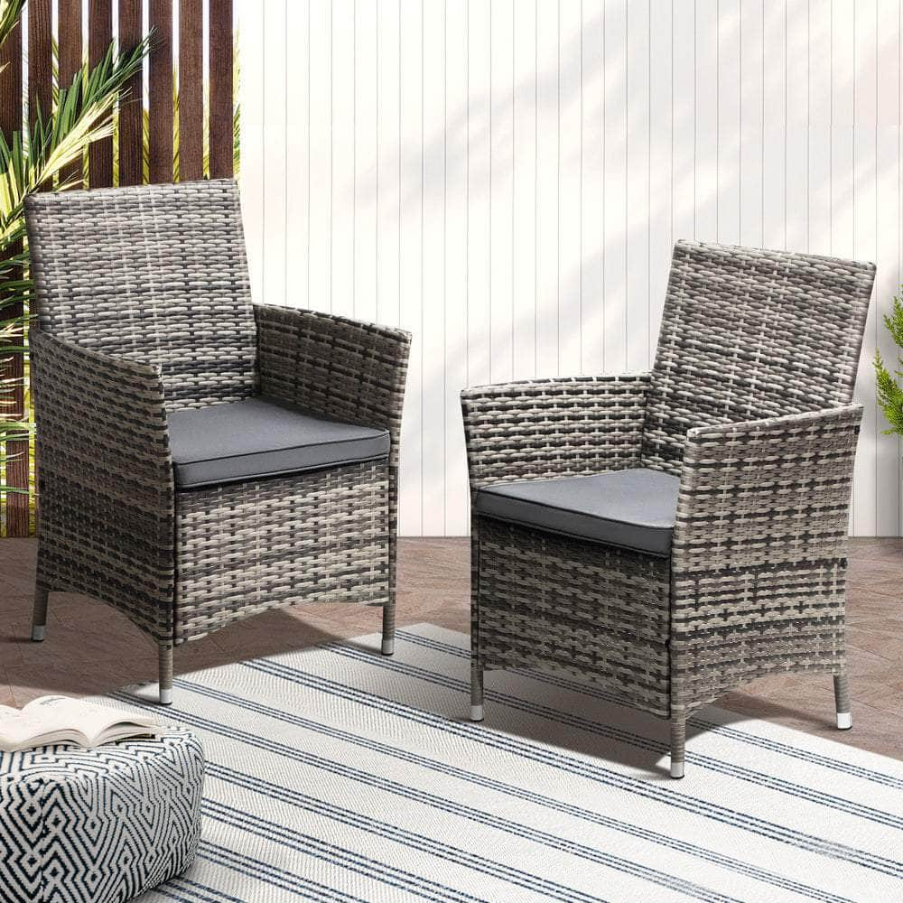 2X Outdoor Dining Chairs Rattan Outdoor Patio Chairs Furniture Grey