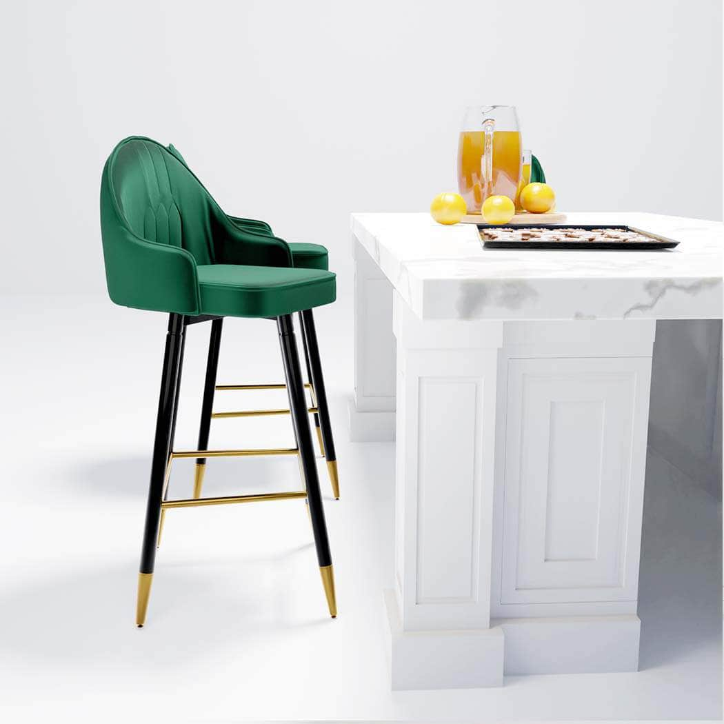 2x Premium velvet Barstools Vintage Green