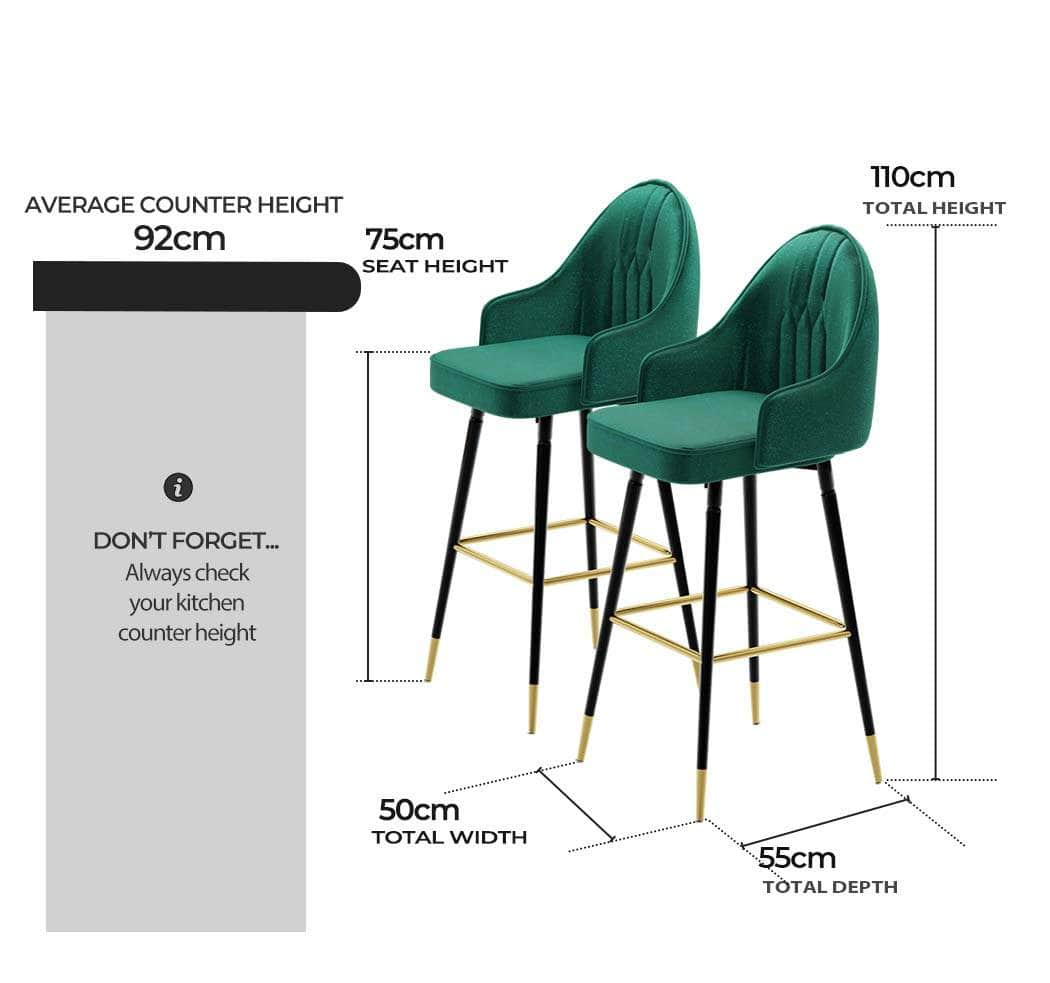 2x Premium velvet Barstools Vintage Green