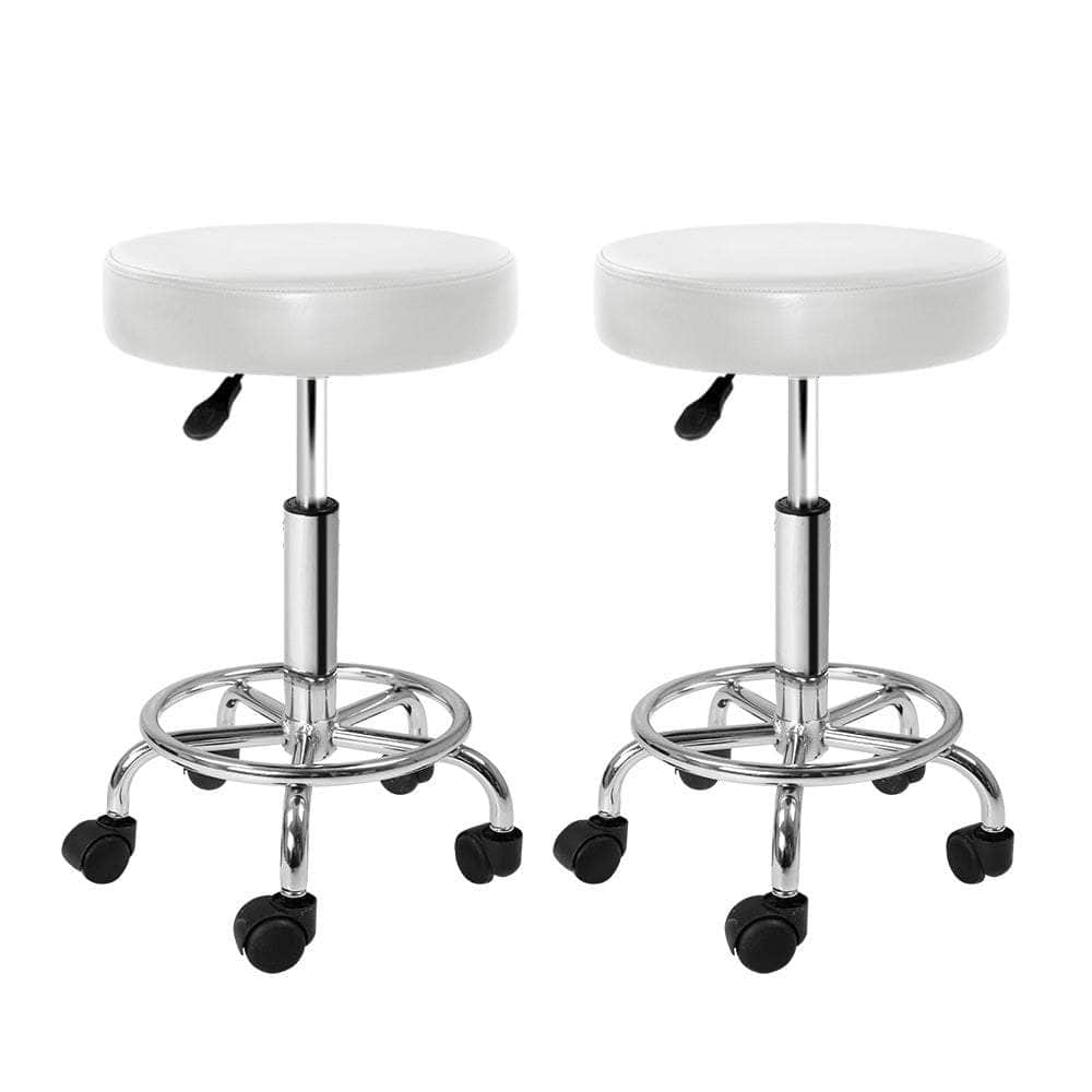 2X Salon Stool Round Swivel Chair White