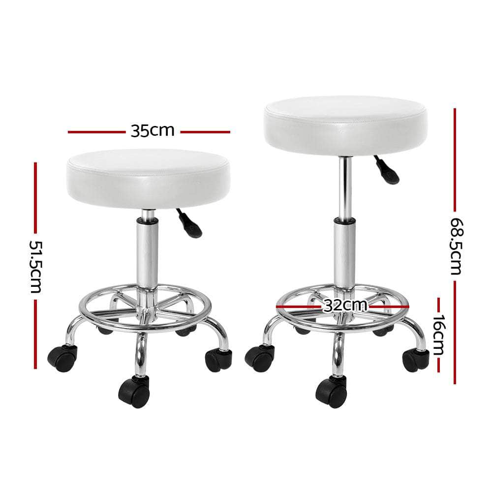 2X Salon Stool Round Swivel Chair White