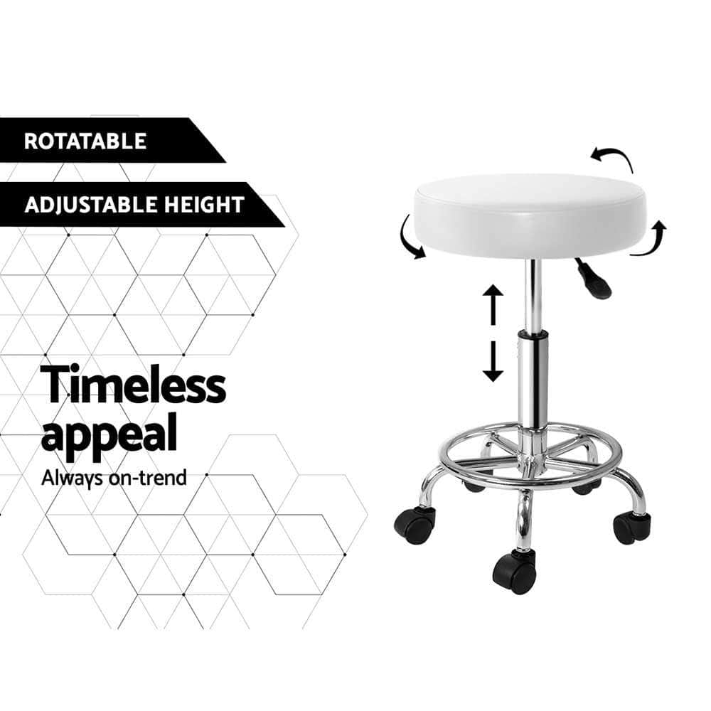 2X Salon Stool Round Swivel Chair White