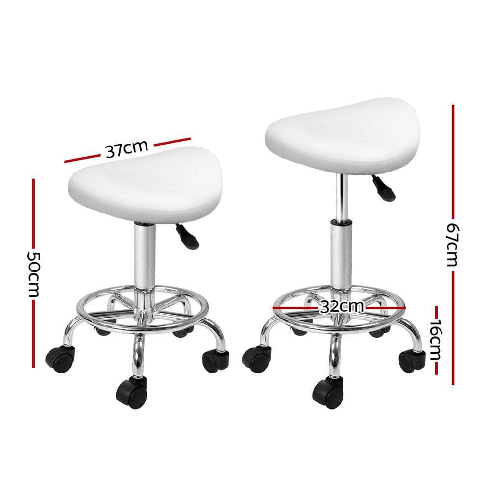 2X Salon Stool Saddle Swivel Chair White