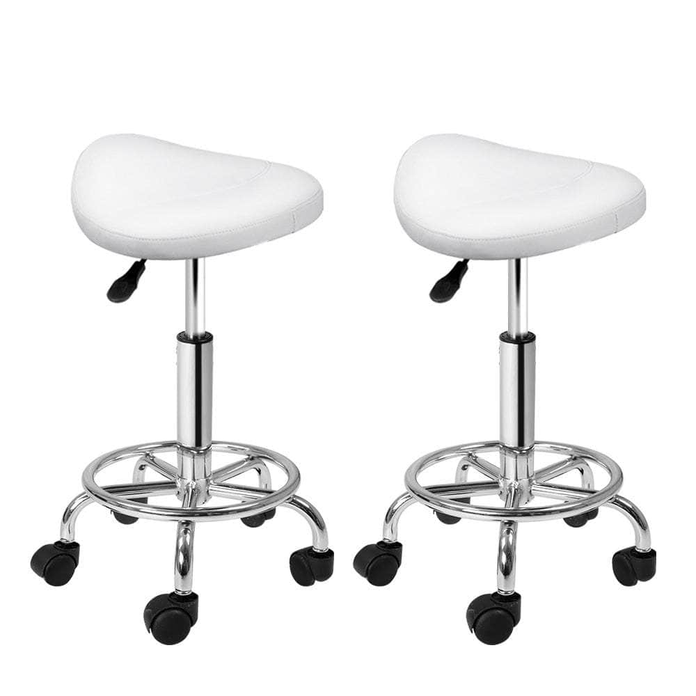 2X Salon Stool Saddle Swivel Chair White